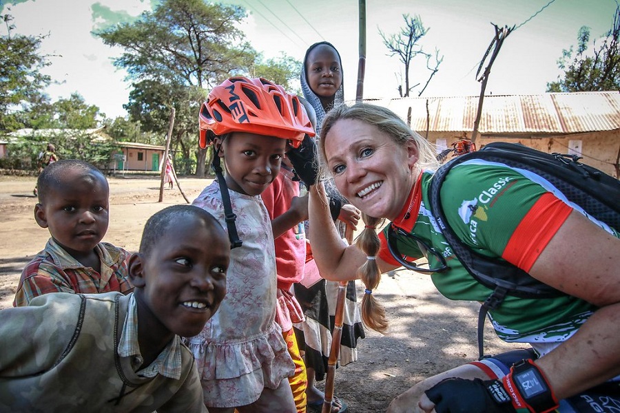 Africa Classic-Tanzania-kids with helmet-mountain bike- recreational tour-charity fundrasing tour-mountainbike-mountain bike-MultidayMTB